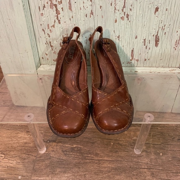 Women’s BOC brown leather size 7 heels with rounded toe and boho vibe Preloved - Picture 1 of 7